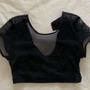 Black cropped mesh top
